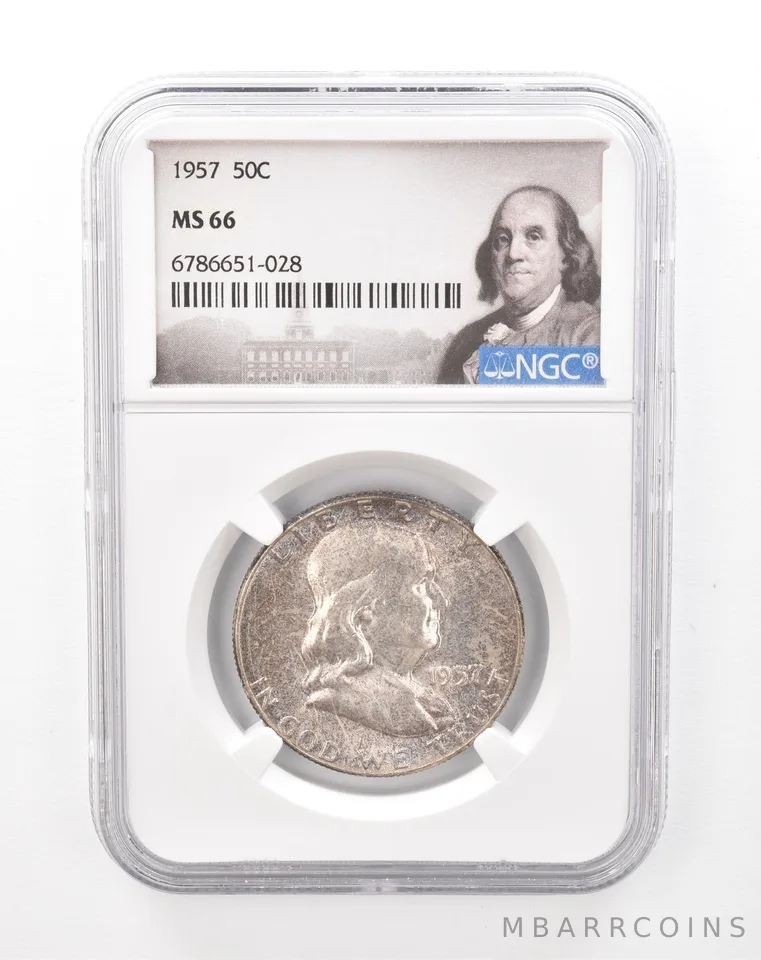 1957 Franklin Half Dollar MS66 NGC Beautiful Mint Set Tone a6774