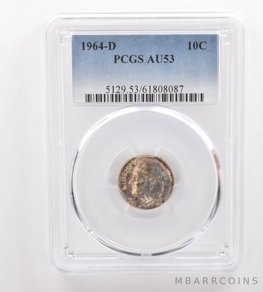 1964-D Roosevelt Dime AU53 PCGS Beautiful Tone *3317