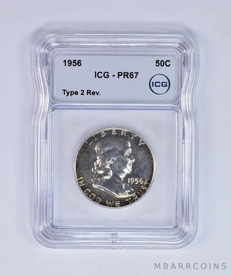 1956 Franklin Half Dollar Type 2 Reverse PR67 ICG Peripheral Tone *7981