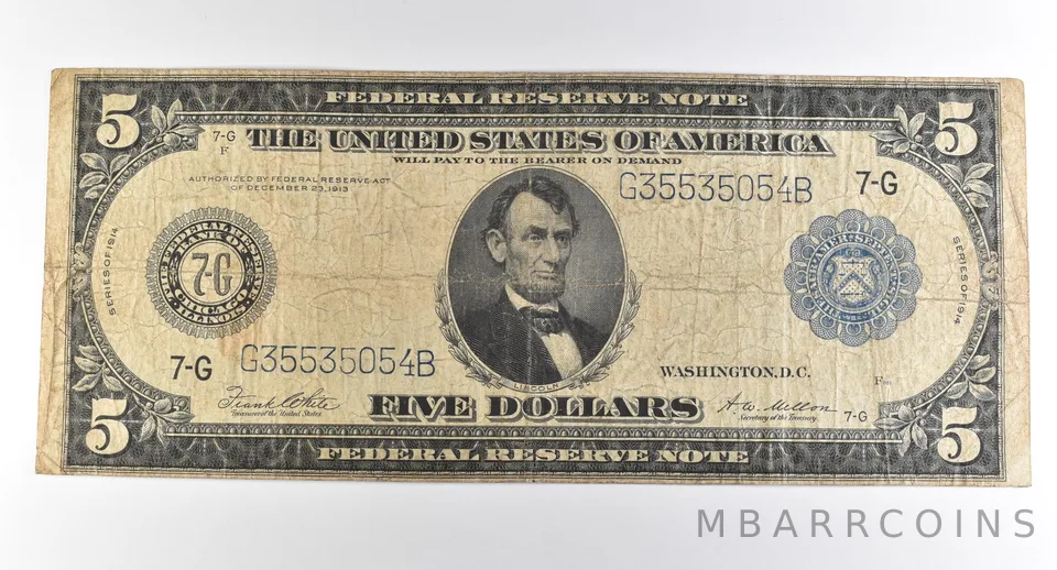 1914 $5 Chicago IL FRN Large Note Blue Seal *3713