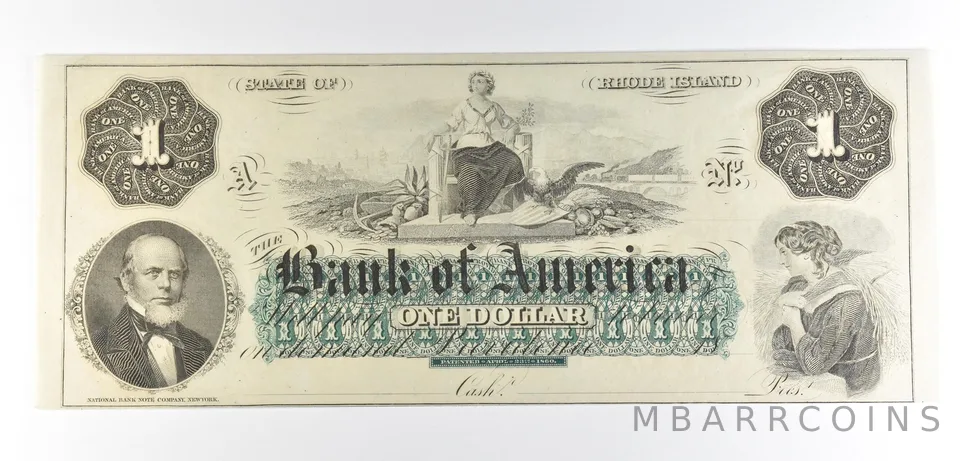 1800s $1 Rhode Island Bank Of America Obsolete Note *8563
