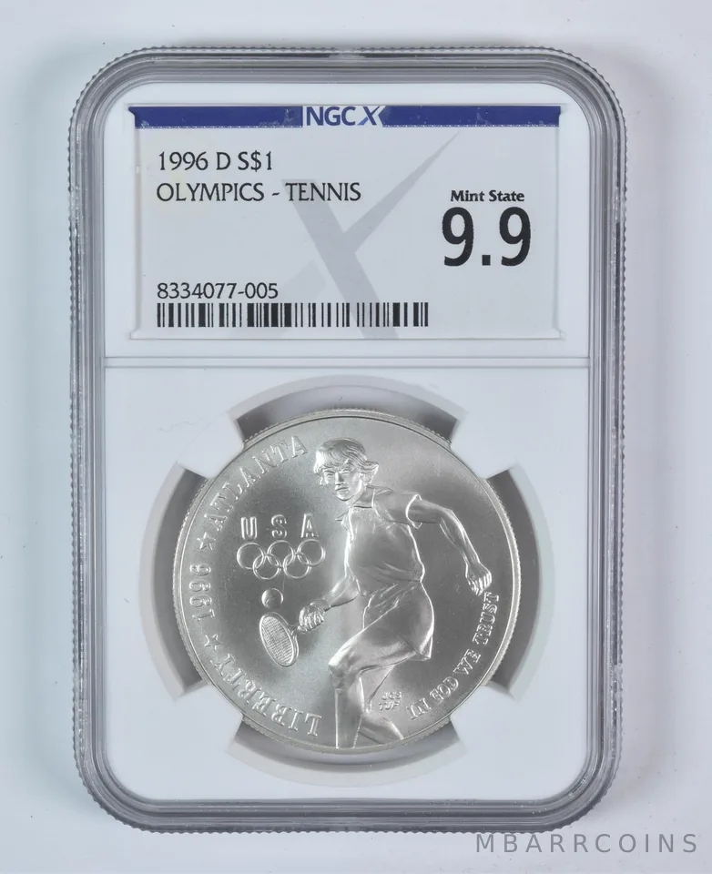 1996-D Olympic Tennis Commemorative Silver Dollar Mint State 9.9 NGC X NGCX