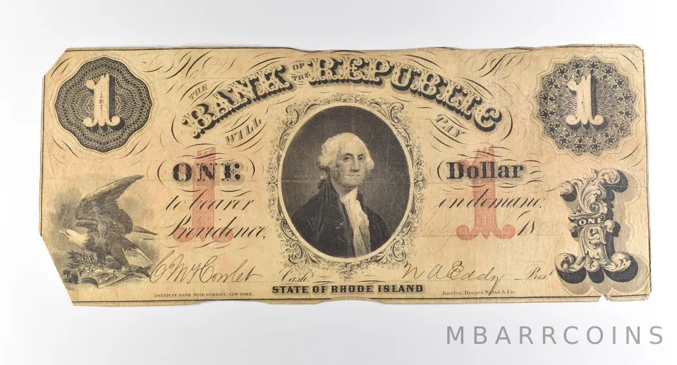 1855 $1 Rhode Island Bank Of The Republic Obsolete Note *3761