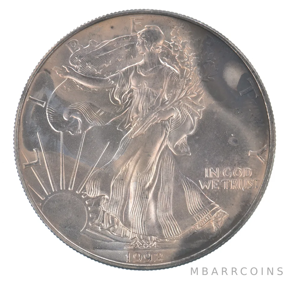 Beautiful Toned - 1992 American Silver Eagle 1 Troy Oz .999 Fine Silver *067