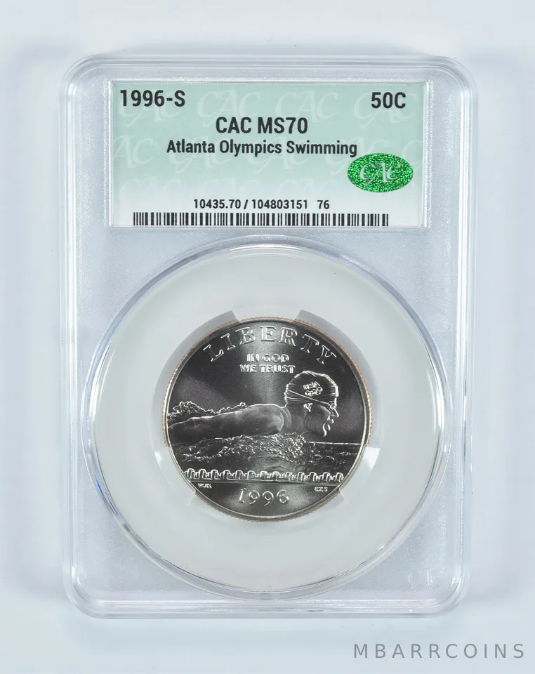 1996-S Olympic Swimming Commemorative Half Dollar MS70 CAC CACg