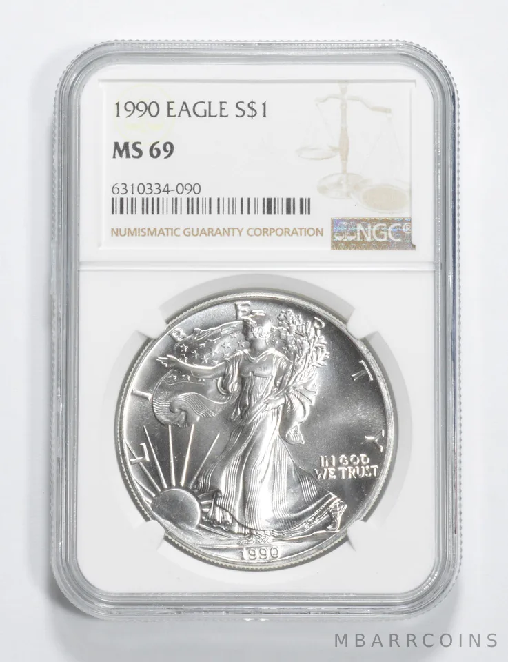 1990 American Silver Eagle MS69 NGC Brown Label