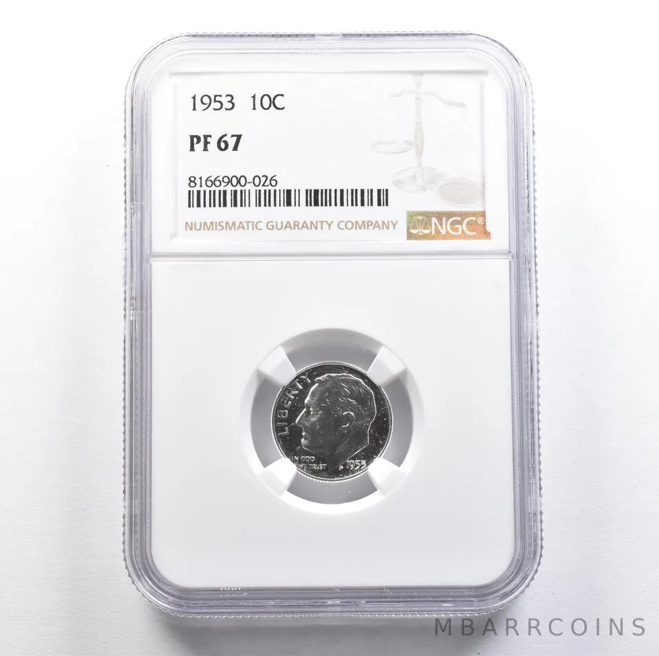 1953 Roosevelt Dime PF67 NGC PQ Cam Look *7657