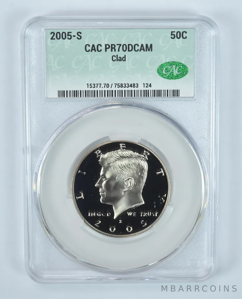 2005-S Kennedy Half Dollar CLAD PR70 DCAM CAC CACg