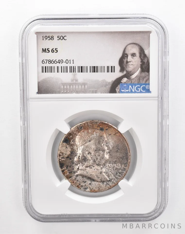 1958 Franklin Half Dollar MS65 NGC Beautiful Tone *2859