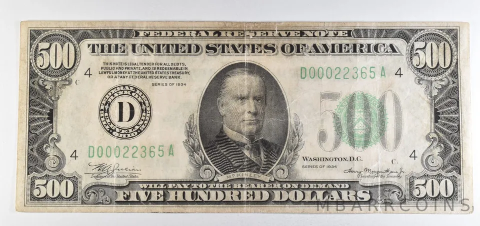 1934 $500 Cleveland OH FRN Fr#2201-D Green Seal a5750