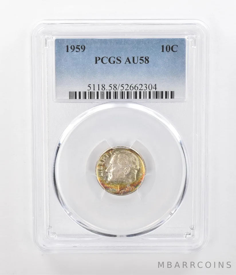 1959 Roosevelt Dime AU58 PCGS Beautiful Tone *1073