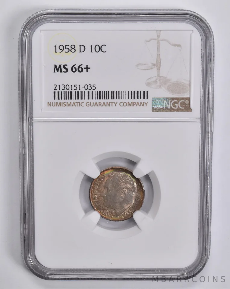 MS66+ 1958-D Roosevelt Dime NGC INSANE Colors *5633