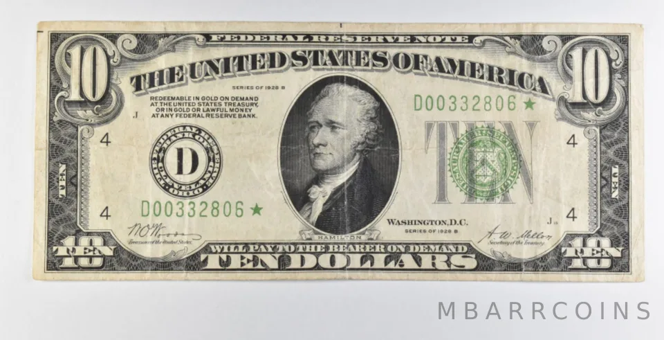 1928 B $10 Cleveland OH US FRN Star Error Green Seal *7938