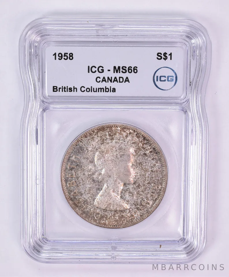 1958 Canada 1 Dollar Silver British Columbia MS66 ICG Beautiful Tone *1190