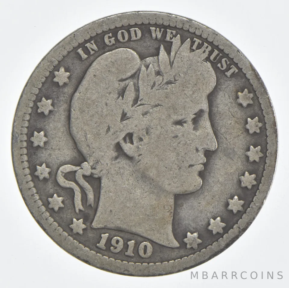 1910 (P) Barber Quarter 90% Silver VG Condition