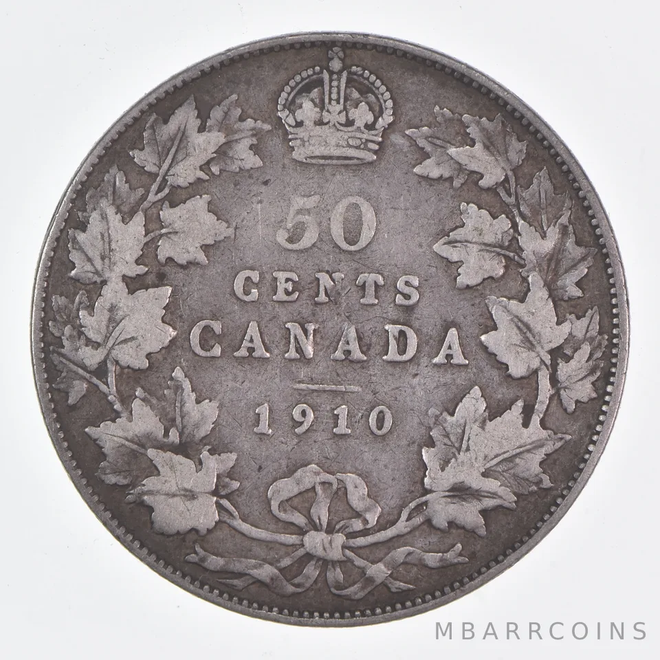 Better Date - 1910 Canada 50 Cents World Coin- Silver *465