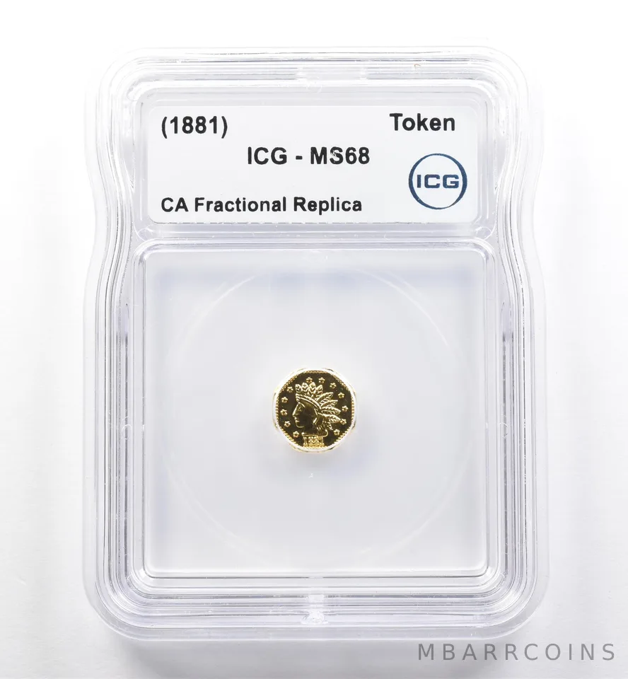(1881) California Fractional Gold Token Indian Head 1/2 Dollar MS68 ICG *7436