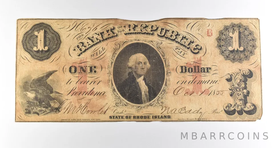 1855 $1 Rhode Island Bank Of The Republic Obsolete Note *3762