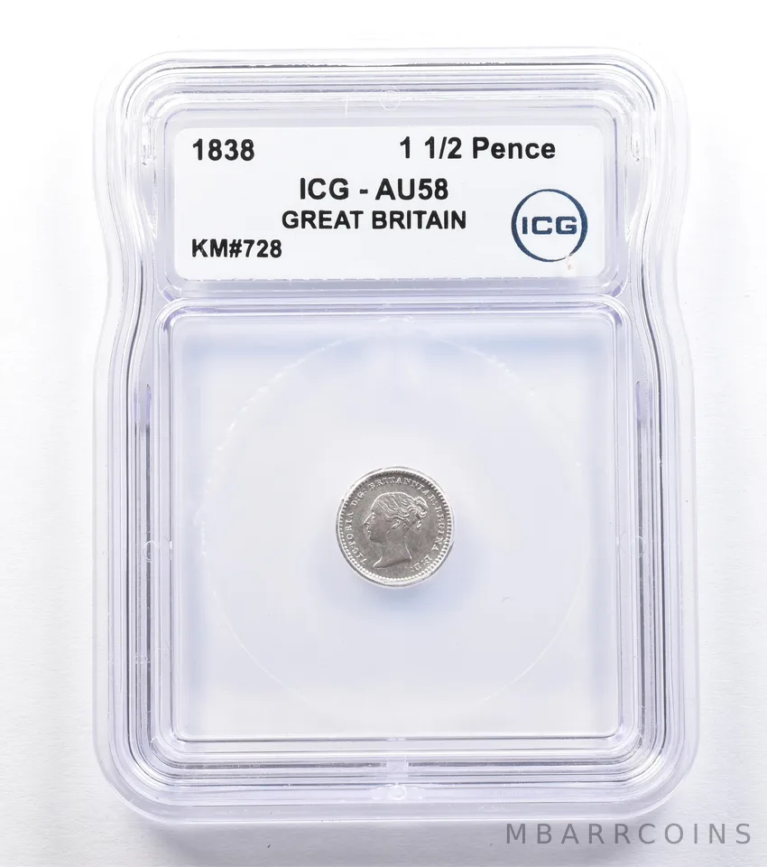 1838 Great Britain 1 1/2 Pence KM#728 AU58 ICG *1801