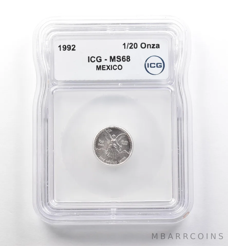 1992 Mo Mexico 1/20 Onza Silver Libertad MS68 ICG *7500