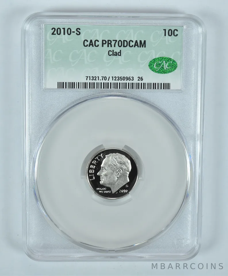 2010-S Roosevelt Dime CLAD PR70 DCAM CAC CACg