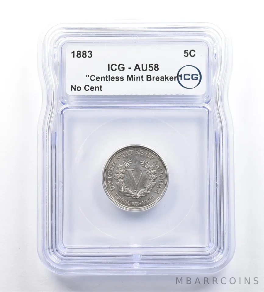 1883 Liberty V Nickel Centless Mint Breaker No Cent AU58 ICG *7271