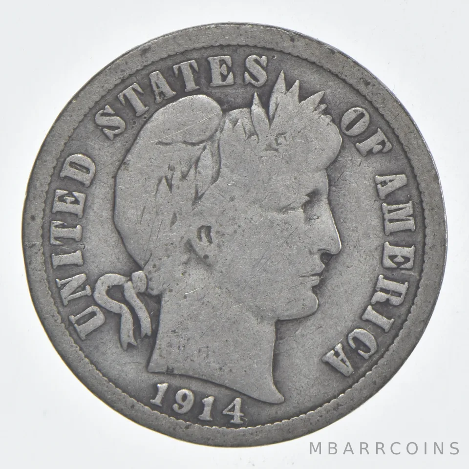 1914 (P) Barber Dime 90% Silver VG Condition