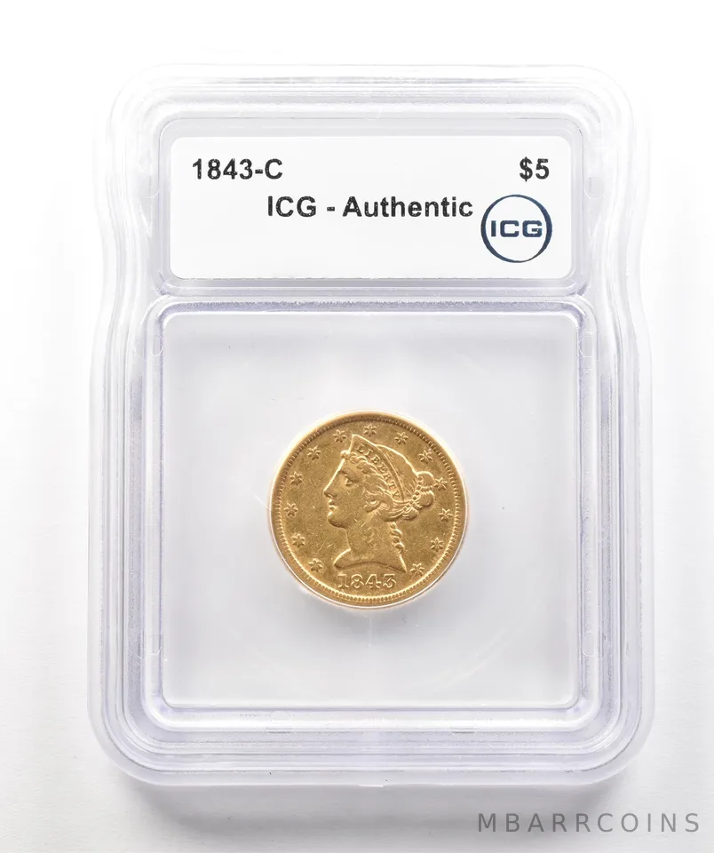 1843-C $5 Liberty Head Gold Half Eagle Authentic ICG a4315