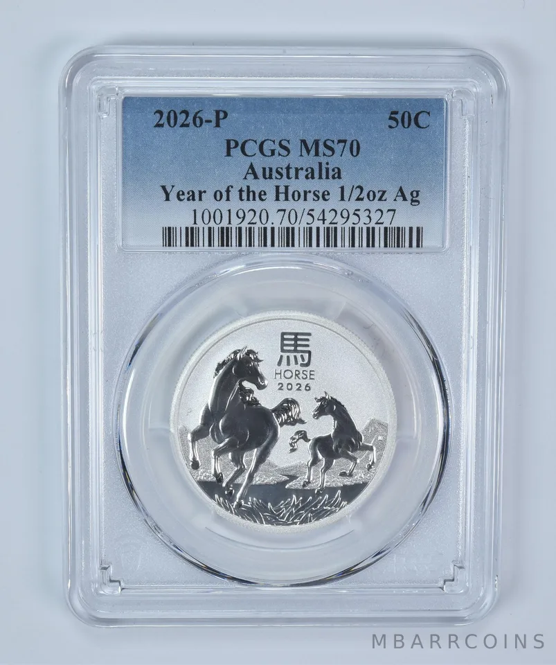 2026 P Australia 50 Cents Silver Year Of The Horse 1/2 Oz Silver MS70 PCGS