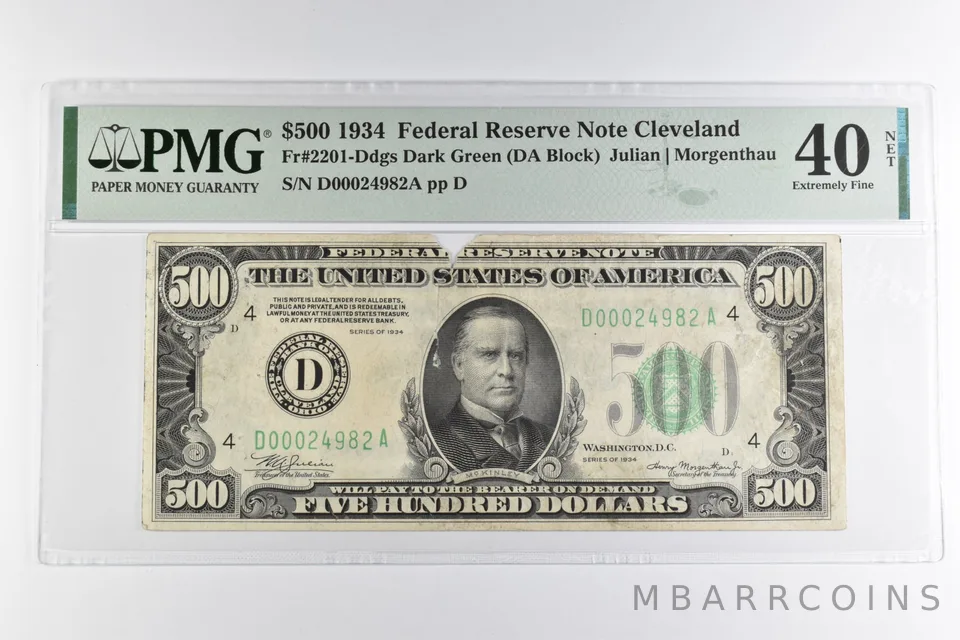 PMG EF 40 NET $500 1934 Cleveland, OH US FRN Green Seal Fr#2201-Ddgs *8139