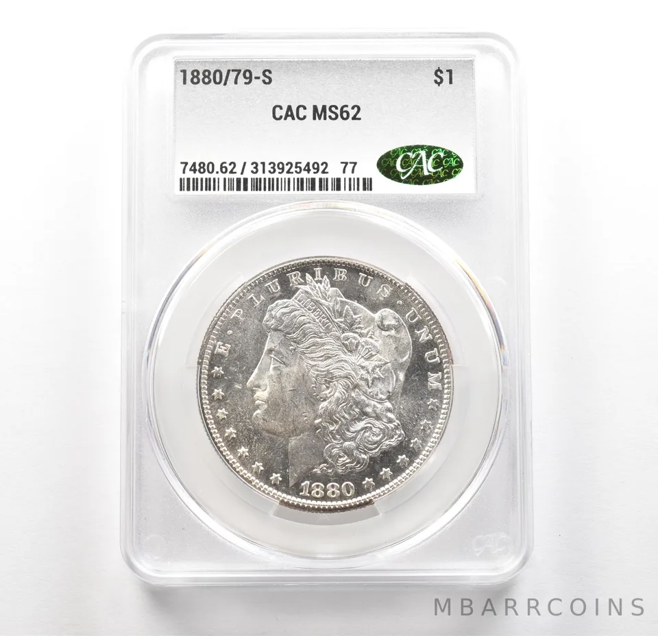 1880/79-S Morgan Silver Dollar MS62 CAC CACg a6331