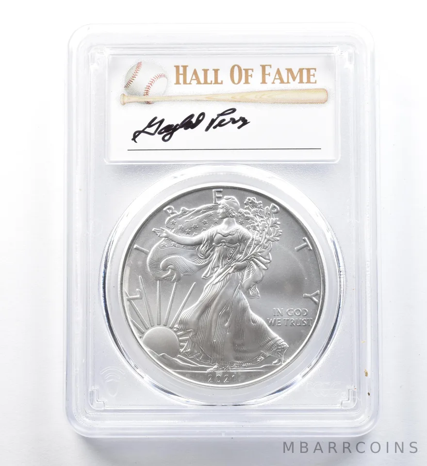 2021 American Silver Eagle Type 1 Gaylord Perry FDOI MS70 PCGS *1210