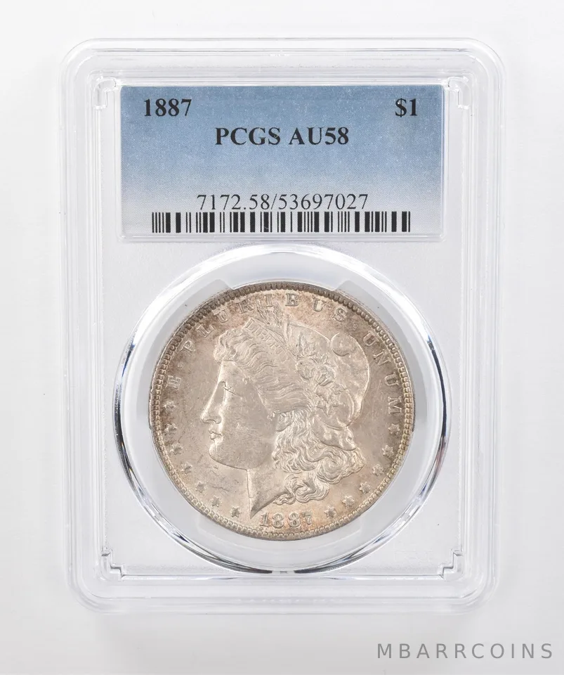 1887 Morgan Silver Dollar AU58 PCGS Beautiful Tone *1493