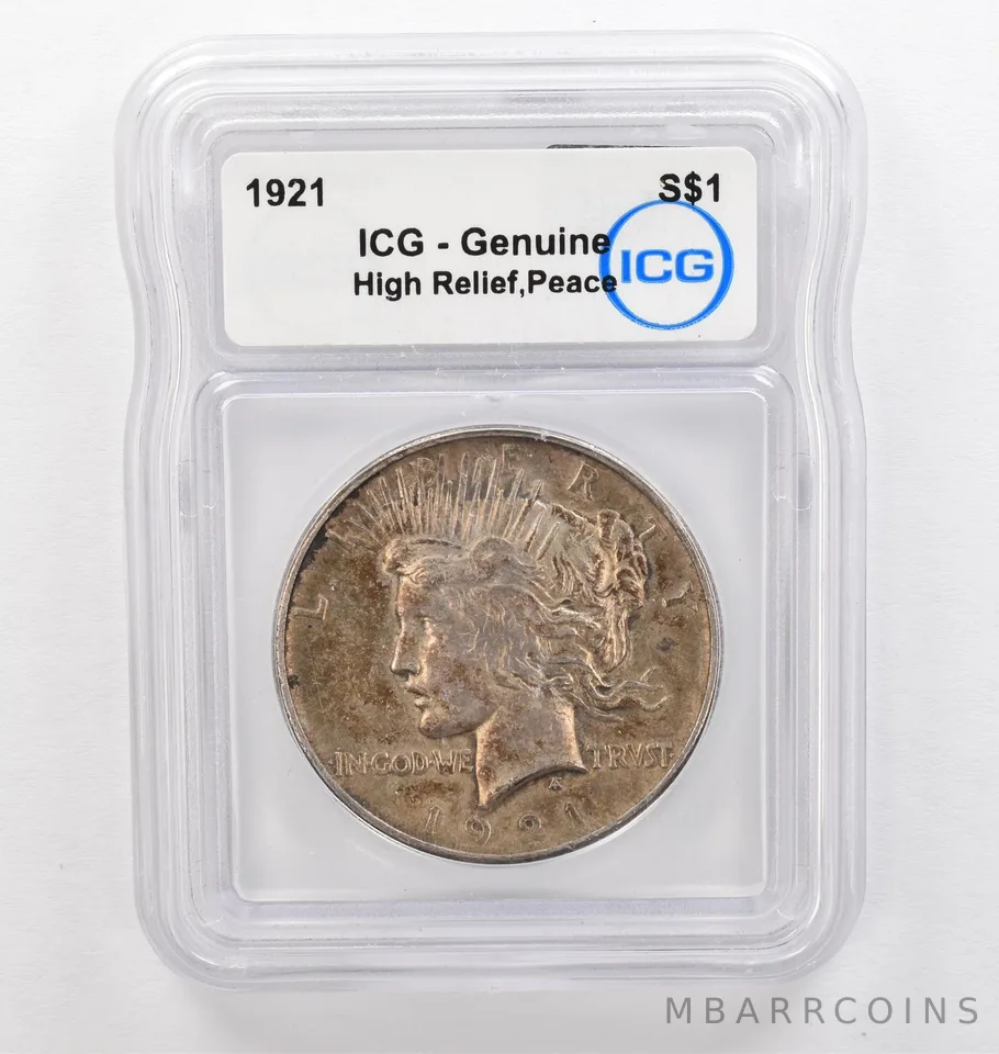 1921 Peace Silver Dollar High Relief Genuine ICG Beautiful Tone *0259