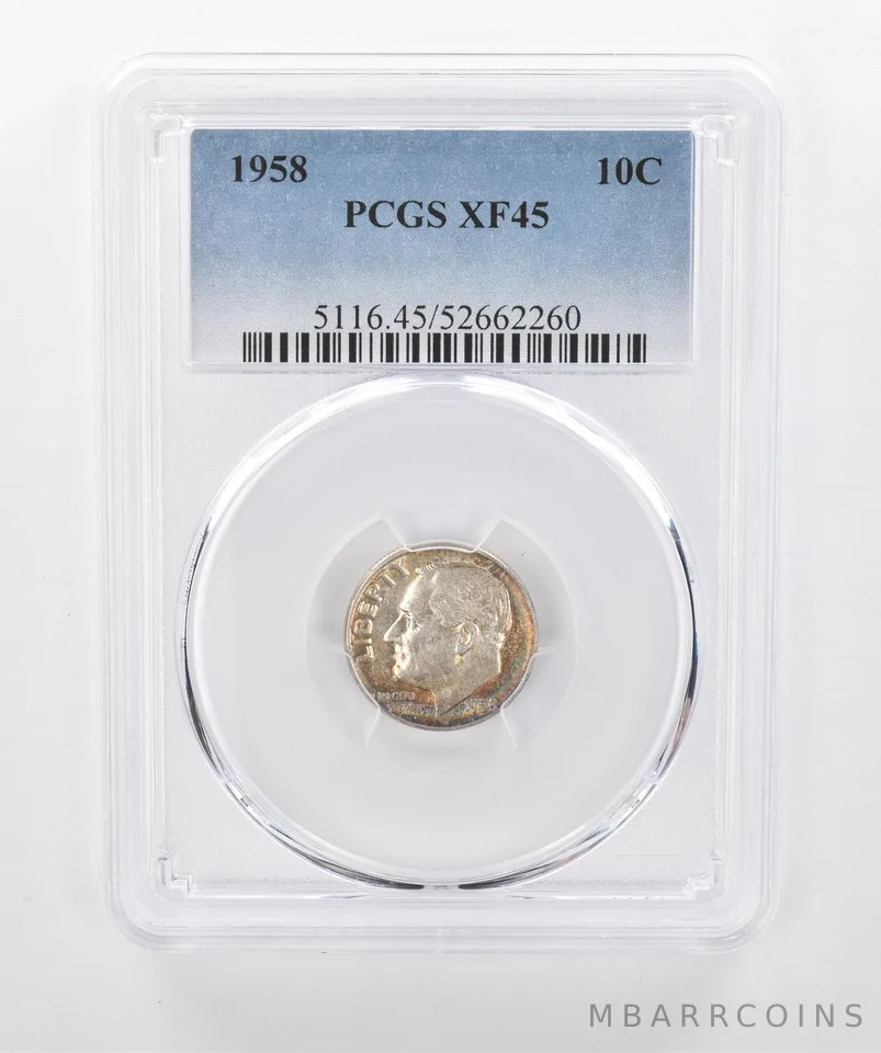 1958 Roosevelt Dime XF45 PCGS Beautiful Tone *1290