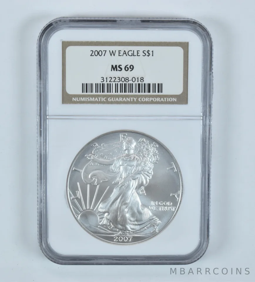 2007-W Burnished Silver Eagle MS69 NGC Brown Label