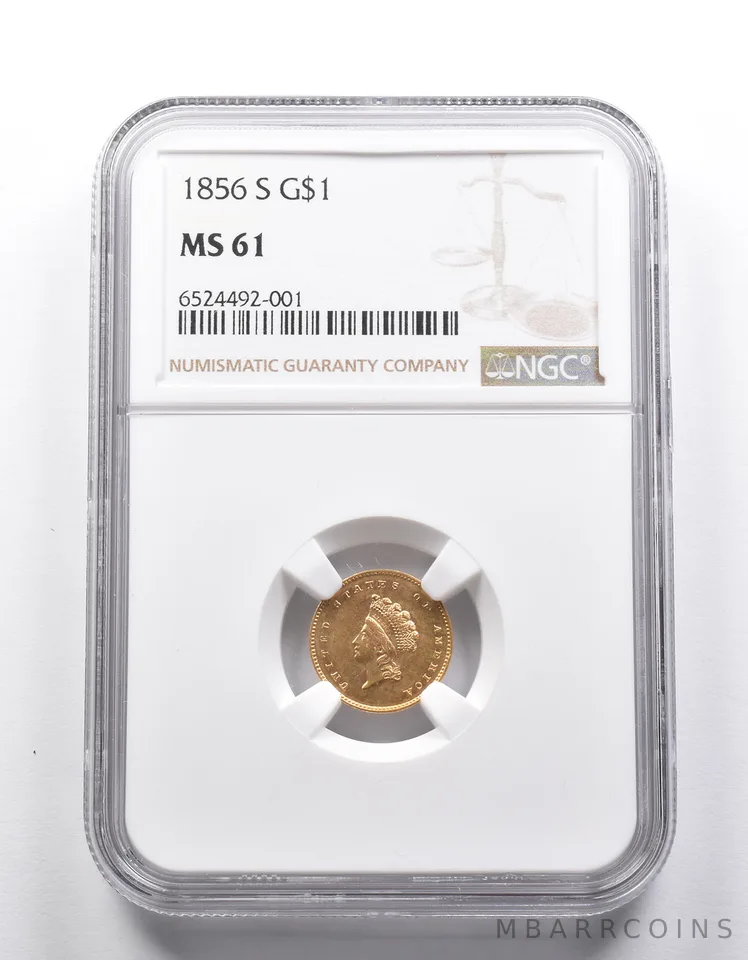 MS61 1856-S $1 Indian Princess Head Gold Dollar Piece NGC *2526