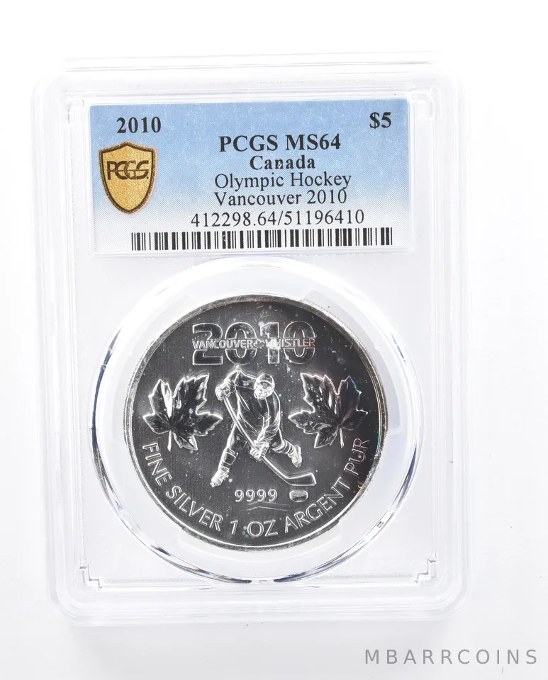 2010 Canada 5 Dollars Silver Vancouver Olympics Hockey MS64 PCGS Nice Tone a5370