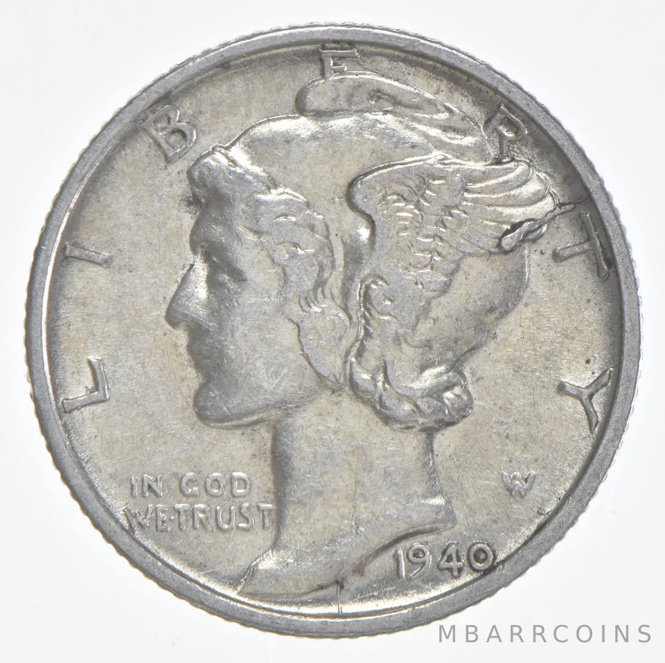 1940-S Mercury Dime 90% Silver AU Almost Unc