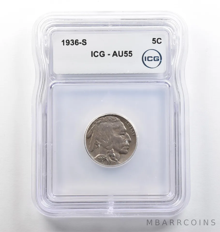 1936-S Indian Head Buffalo Nickel AU55 ICG *3998