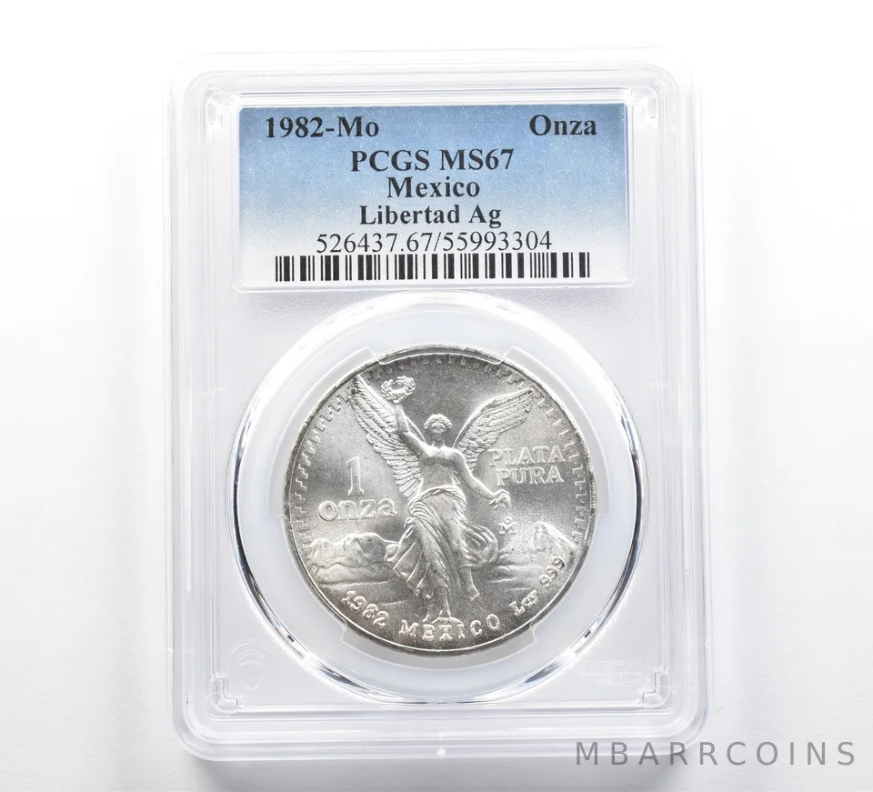 1982 Mo Mexico 1 Onza Silver Libertad MS67 PCGS Blue Label