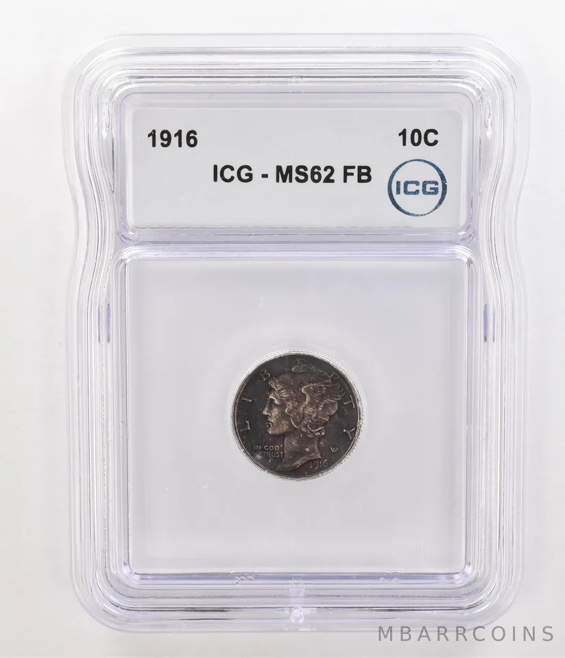 1916 Mercury Dime MS62 FB ICG Beautiful Tone *4777