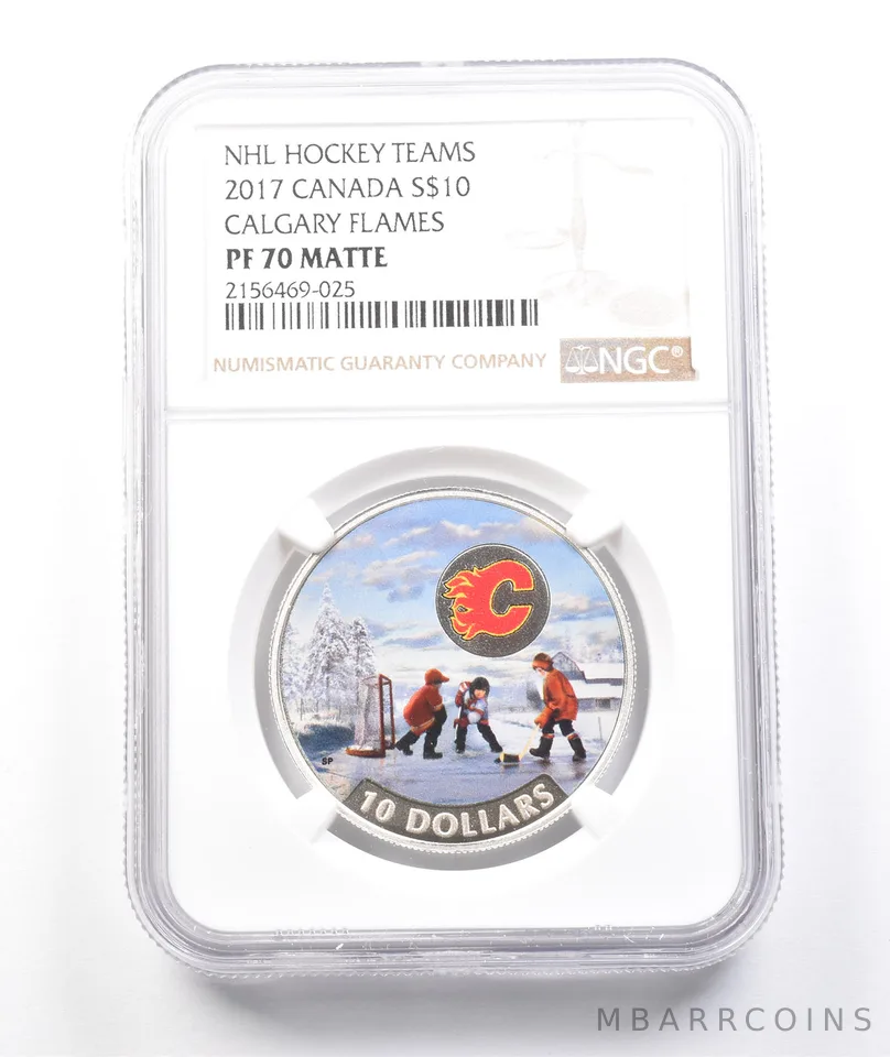 2017 Canada $10 Silver NHL Hockey Teams Calgary Flames PF70 Matte NGC a3810