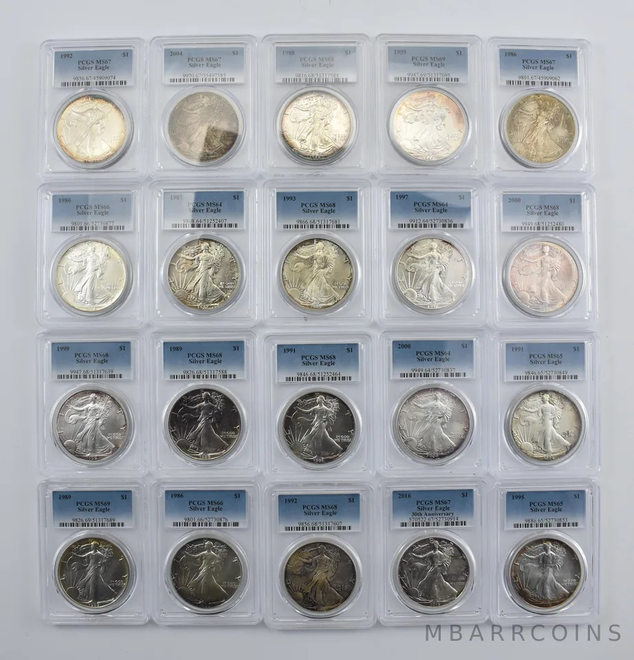 Lot (20) Nice Tone American Silver Eagle PCGS Holder *1994