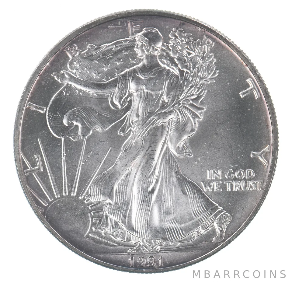 Beautiful Toned - 1991 American Silver Eagle 1 Troy Oz .999 Fine Silver *121