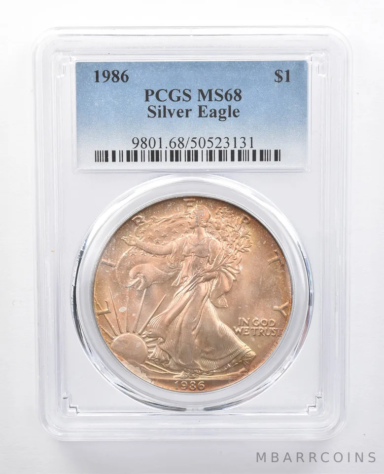 1986 American Silver Eagle MS68 PCGS Amber Tone *7711