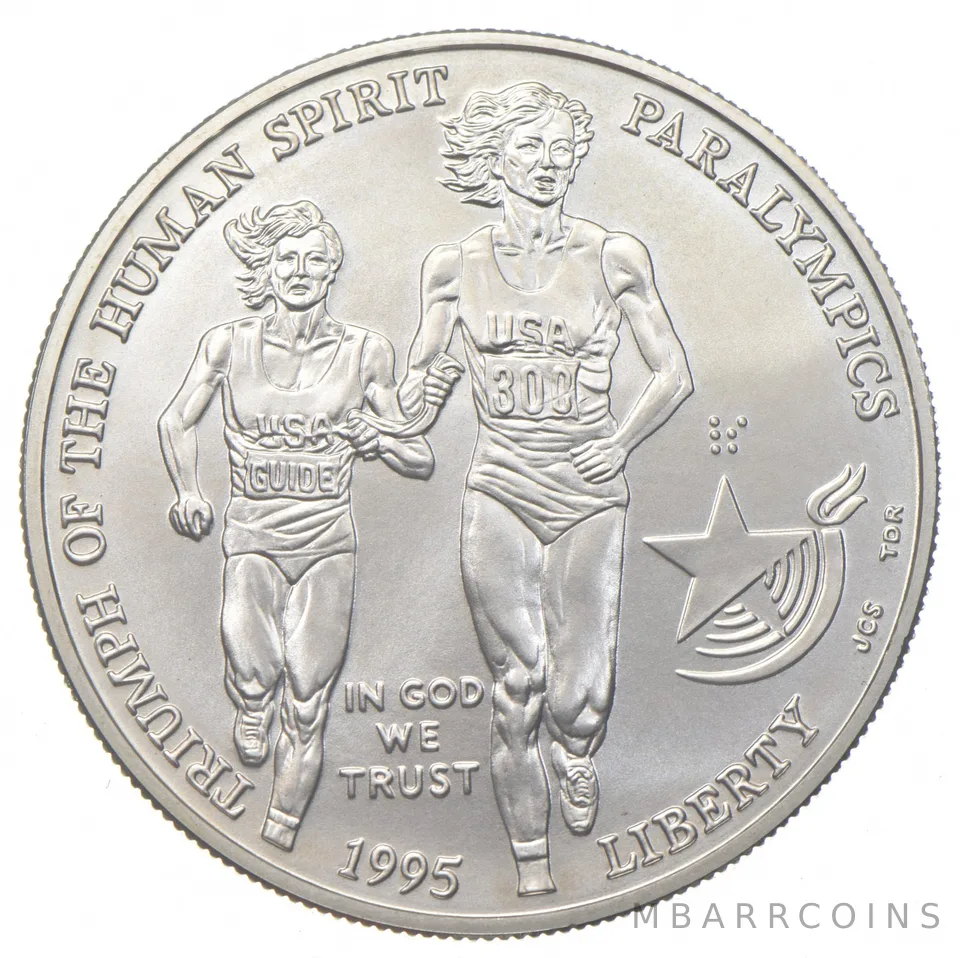1995-D Unc Blind Runners Paralympic Commemorative Silver Dollar $1