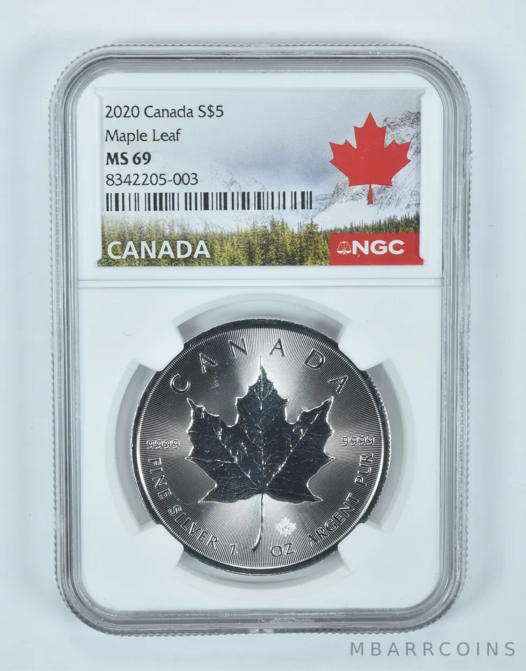 2020 Canada 5 Dollars Silver Maple Leaf MS69 NGC Canada Label