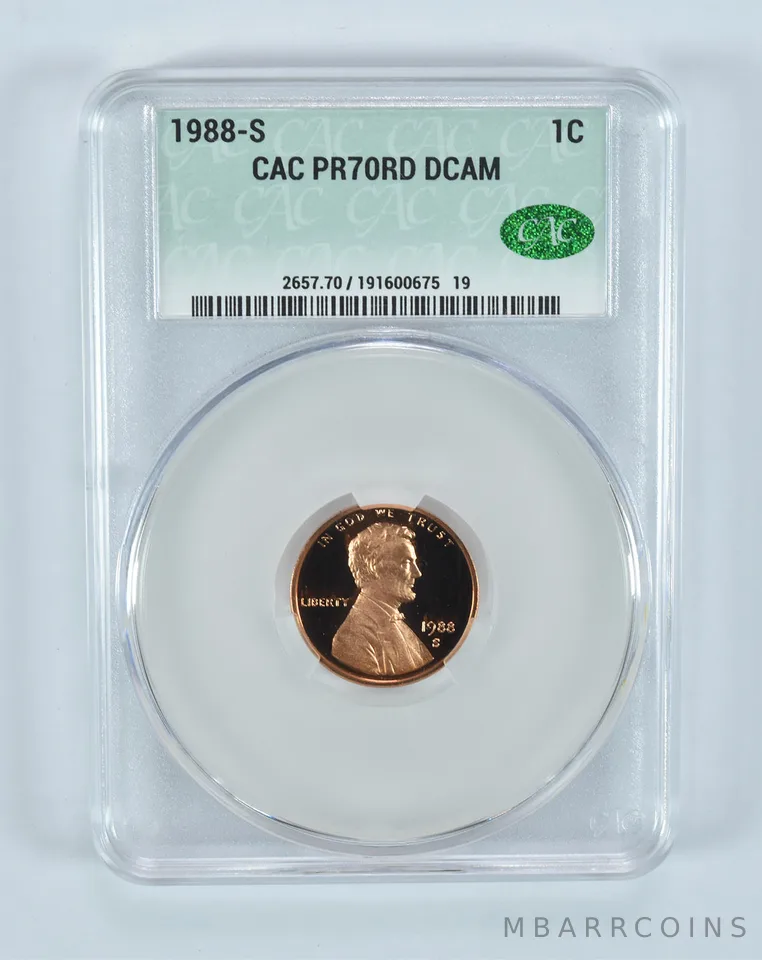 1988-S Lincoln Memorial Cent PR70 RD DCAM CAC CACg