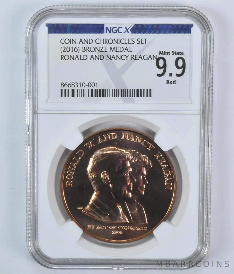 (2016) Bronze Medal Ronald & Nancy Reagan Coin & Chronicles Set MS 9.9 RD NGC X